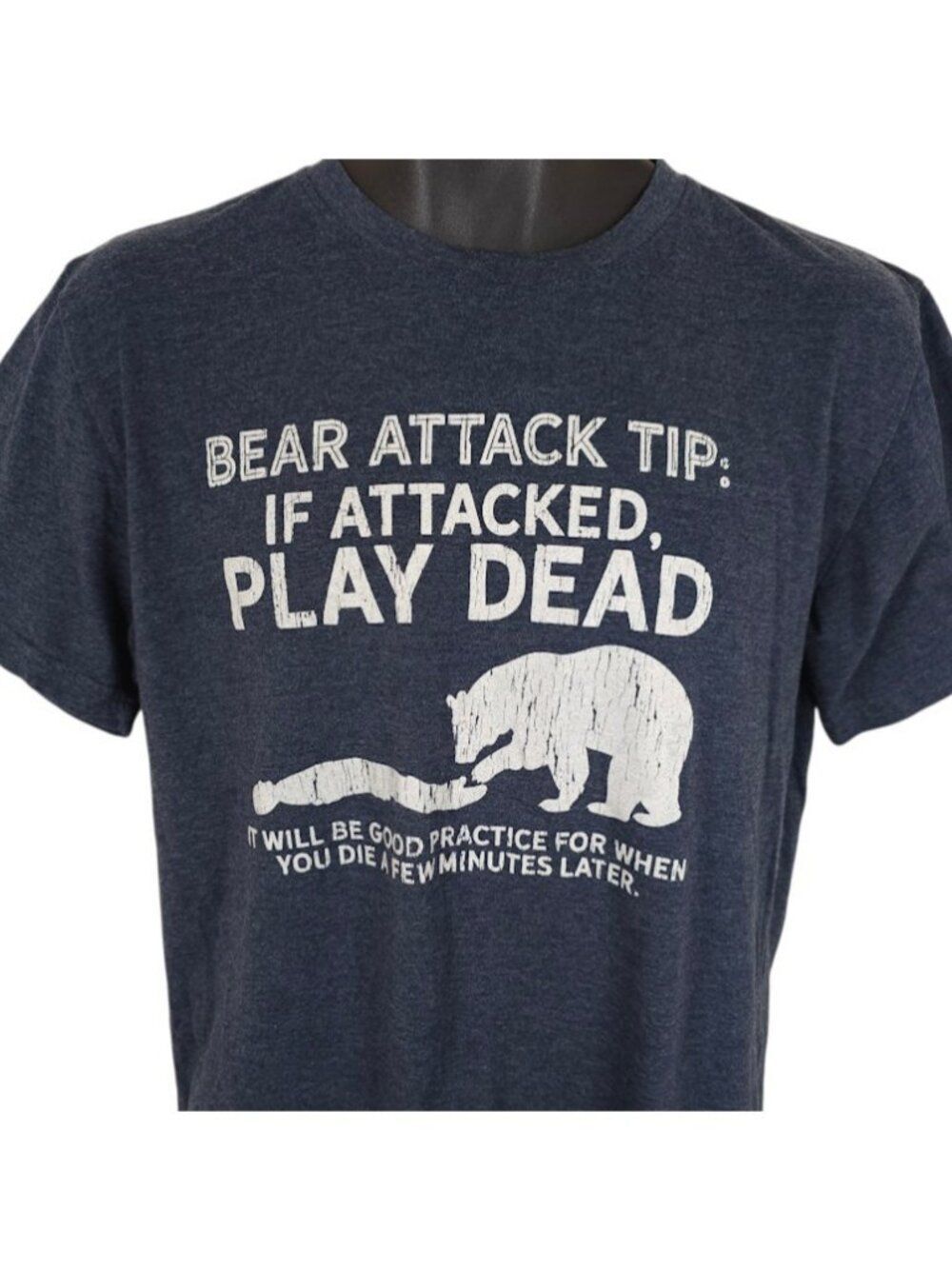 Bear Attack Tip T Shirt Mens Size Medium Gray If Attacked Play Dead